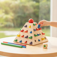 Educational Wooden Pyramid Sorter Educational Shape Sorting Pyramid Interactive Peg Insertion Toy Developmental for Toddlers, Preschoolers, Kids, Home, Classroom, Playroom
