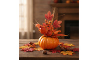 Pumpkin with Faux Leaves Harvest Fake Pumpkins Compact Decoration for Thanksgiving