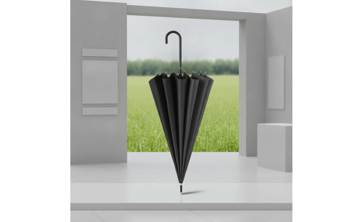 Promotional Umbrella with Curved Handle Customizable Long Shaft Umbrella Sturdy Windproof for Advertisers, Advertising Campaigns