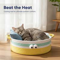 Hand-Woven Rattan Cat Bed with Cushion - Summer Cool Pet Hammock for Cats