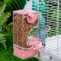 Parrot Feeder and Food Dispenser, Cage Feeder with Perch for Medium and Small Parrots, 400ml Capacity Anti-Spill Accessory