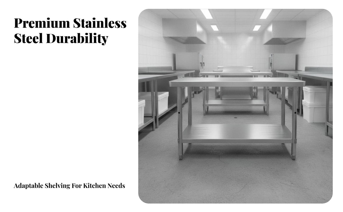 Easy to Clean Commercial Kitchen Workbench Heavy-Duty Commercial Food Prep Station Stainless Steel Prep Table Rounded Corners for Restaurant Employees, Home Cooks, Outdoor, Pantry, Garage, Laundry Room