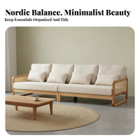 Rustic Simplicity Design Sofa Firm-Density Sponge Filling Solid Gentle Puff Couch Skin-Friendly Textile Ash Wood Frame Sofa for Young Adults, Home