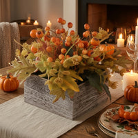 Flower Centerpiece with Wooden Box Faux Artificial Flower Centerpiece Decorative Table Decoration for Thanksgiving