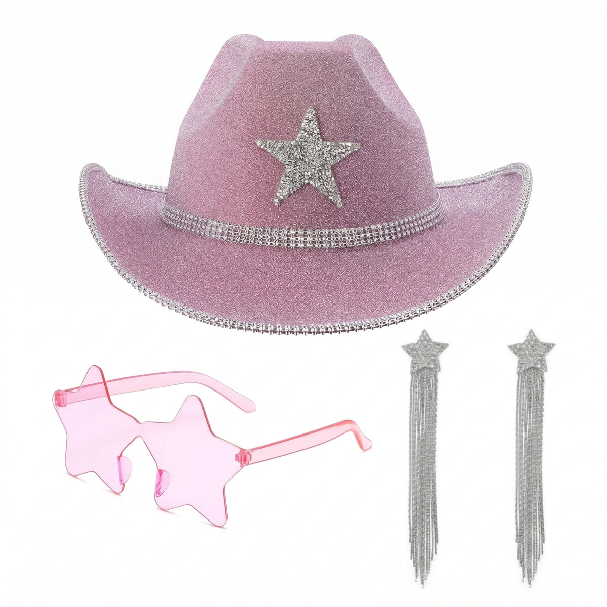 3 Pieces Dangling Star Earrings Glittering Star Sunglasses Cowboy Hat Set Lightweight Cowboy Hat Accessories Comfortable