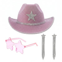 3 Pieces Dangling Star Earrings Glittering Star Sunglasses Cowboy Hat Set Lightweight Cowboy Hat Accessories Comfortable