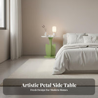 Flower Shaped Side Table Cream Look Flower Shaped End Table Floral Design Nightstand Rounded Edges Household Furniture