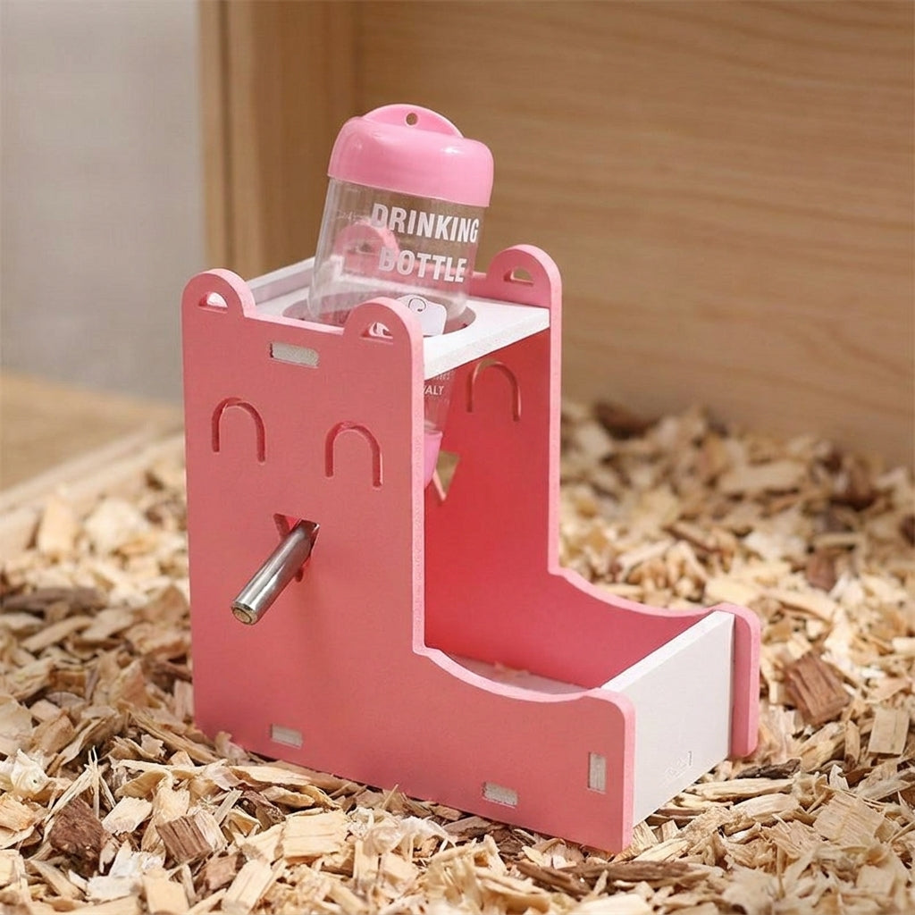 Adjustable Water Bottle Stand and Hamster Water Bottle with Stand, Wood Composite Hamster Water Bottle Holder with Food Bowl, 13cm x 7cm x 13cm