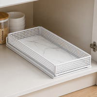 Under-sink Storage Basket, Drawer-Type Storage, 20cm Width, Slide-Type, Metal, Marble-Pattern PVC Base