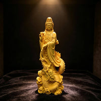 Wood Carved Guanyin Statue Spiritual Dragon Guanyin Sculpture Avalokiteshvara Figure for Buddhists