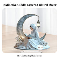 2D Reading Girl decor Ornament Presentable Ramadan Acrylic Moon decoration for Desktop, Cabinet Party Festival
