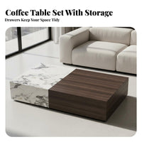 2 Pieces Minimalist design Nesting Coffee Table Set with Storage Drawer Home Furnishing Space-Saving Indoor Furniture long-lasting Construction for Apartment Dwellers, Homeowners, Newlyweds, Living Room, Small Spaces, Lounge Area, Office