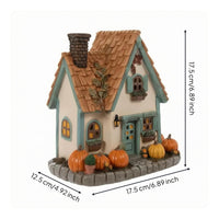 Autumn House Figurine Pumpkin Accents Miniature House Decor Molded Details
