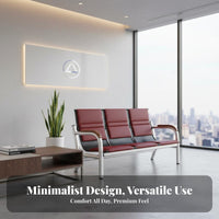 Wear-Resistant PU Leather 3 Seater Waiting Chair Heavy Duty 3 Seat Waiting Bench Long-Lasting Construction Metal Frame Tandem Chair High-Rebound Cushion for Visitors, Patients, Customers, Lobby, Hospital, Airport, Salon