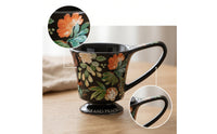 Footed Cup Floral Ceramic Mug Glossy for Breakfast, Tea Lovers