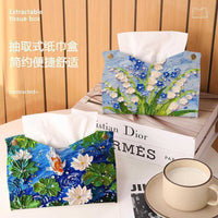 Luxury Floral Leather Tissue Box for Desktop, High-End