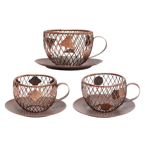 3 Pieces Cup Shaped Candle Holders with Saucers Elegant Coffee Cup Candle Holders Decorative Decorations for Living Room