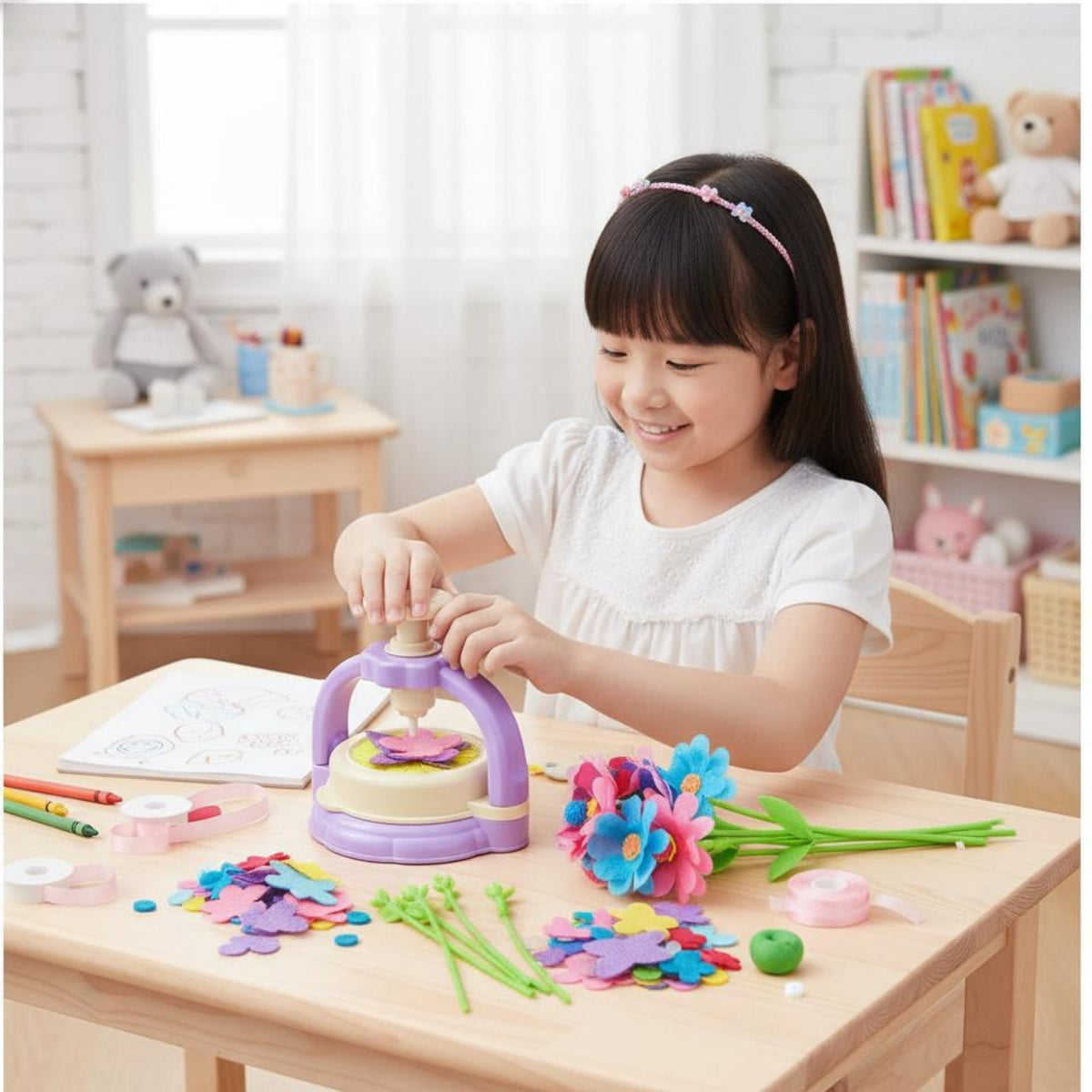 189 Pieces Textile Petal Craft Toy Screen DIY Textile Bouquet Craft Kit Parent-Child Connecting Kids Flower Maker Set for Girls, Rainy Day Activity