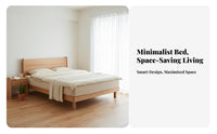 Nordic aesthetic Floating Wooden Bedstead Minimalist Aesthetic Bed Frame Slim Headboard Bedroom Furniture No Box foundation Needed for Apartment Dwellers, Design lovers, Homeowners, Small Living Spaces, Guest Room