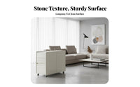 1 Piece Rolling End Table Mobile Bedside Table Solid Wood Cabinet Rock Slab Top with Smart Storage Suitable for Homeowners Seniors Living Room Bedroom