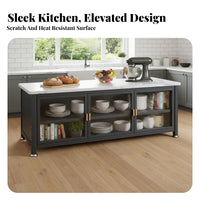 Sintered Stone Top Sideboard Large Capacity Kitchen Storage Cabinet Scratch Resistant Kitchen Buffet Cabinet for Homeowners, Pantry, Entryway, Hallway