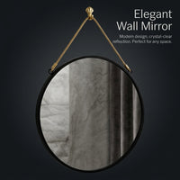 Wall Mounted Mirror with PU Rope Hanging, Black Track Style