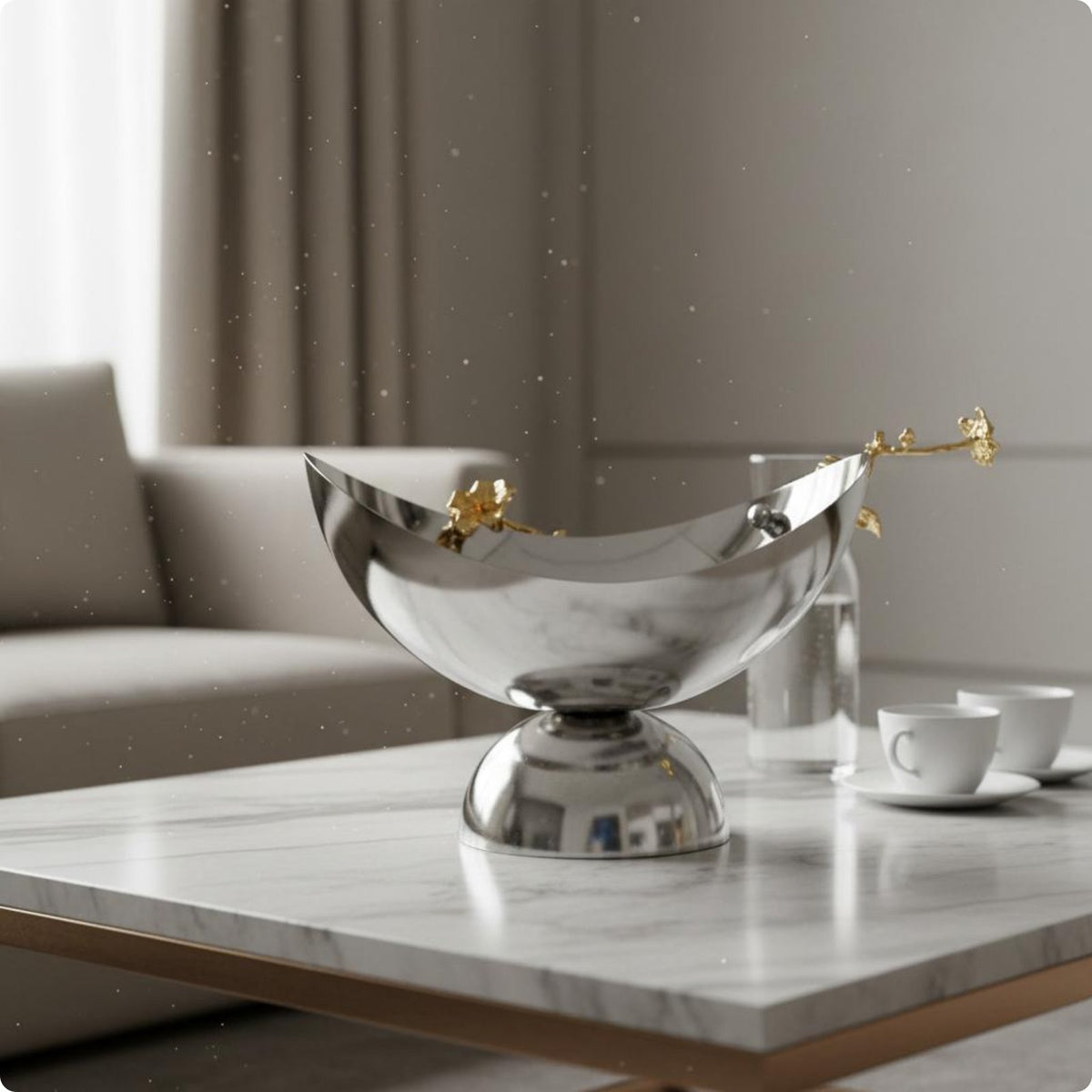 Pedestal Fruit Bowl Metal Fruit Tray Semicircular for Cafe