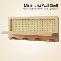 Coat Rack Shelf Wall Mounted, Entryway Key Holder Coat Rack, Wall Mounted Coat R #variant:Natural Wood (Woven Style) - Screw Installation
