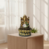 Antique Gold Ganesha Statue Fountain Indoor Deity Statue Fountain Decorative Tabletop for Home Altar, Meditation Room, Office Desk
