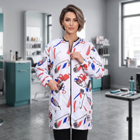 Stylist Jacket Long-Sleeve Barber Coat Printed for Hairdressers