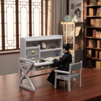 Functional Drawers 1/6 Scale Desk and Chair Set Realistic Intricate Scale Model Furniture Exquisite Craftsmanship for Photography Prop