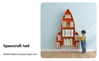Creative Shape Spacecraft-Shaped Bookcase Child-Friendly Design children's Furnishing Space-Saving Wall-Mounted Shelf Long-Lasting for Toddlers, Teachers, Educators, Kindergarten, Playroom, Classroom, Reading Nook