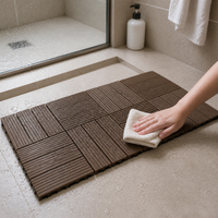 Interlocking Wood Plastic Composite Bathroom Floor Tiles for Shower and Balcony, Waterproof Anti-Slip Drainage Mat