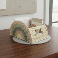 Rainbow Woven Basket Bohemian Design Fan Shaped Storage Holder Decorative Paper Rope Organizer Basket for Entryway, Nursery