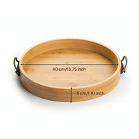 Bamboo round Tray with Handles Round Bamboo Serving Tray Shallow for Homeowners