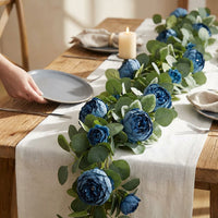 Artificial Rose Vine with 36 Champagne Pink Peony Heads for Home and Outdoor Decor
