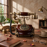 Antique-Style Corded Telephone Coiled Cord Vintage Wired Telephone Plug and Play Decorative Push-Button Phone
