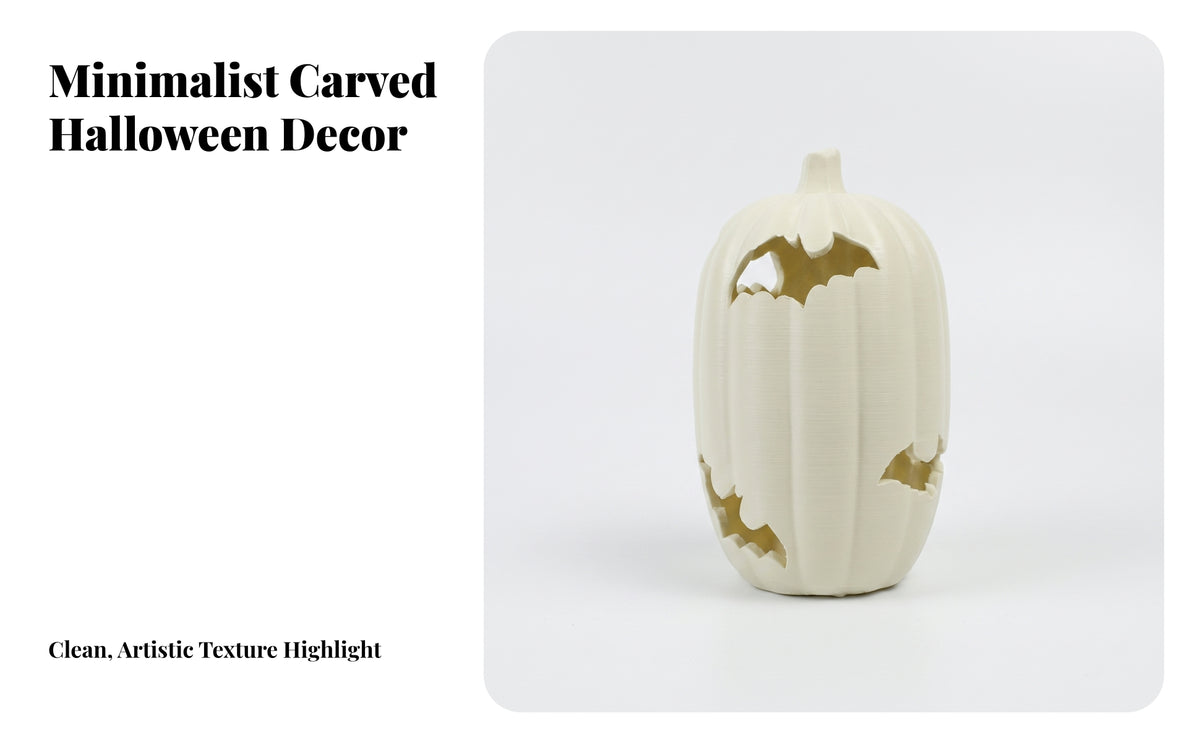 Flat White Pumpkin with Nocturnal Mammal | Compact 15cm Height, Light-up Pumpkin, for Table