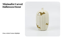 Flat White Pumpkin with Nocturnal Mammal | Compact 15cm Height, Light-up Pumpkin, for Table