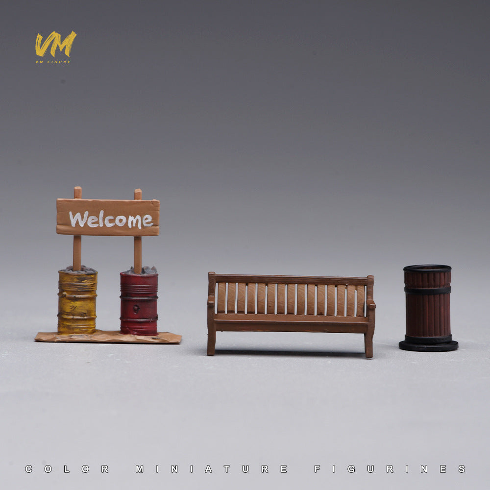 VM 1/64 Scale Oil Drum Bench Trash Can Miniature Scene Model Hand-Painted Resin Figure
