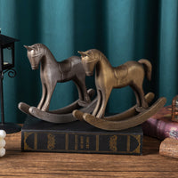 Wooden Rocking Horse Figurine, Vintage European Style, Distressed Finish, Home Decor