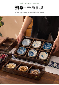 Nine-Grid Solid Wood Tea Tray with Chinese Style