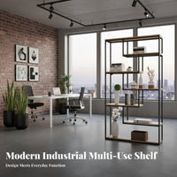 Room Divider with Shelves Multi-Functional Industrial Bookshelf with Cabinet Multifunctional Freestanding Partition Shelf for Entryway, Restaurant