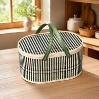 Bamboo Basket Storage Box, With Lid, Oval, Hand-woven, Basket Storage, Living Room, Before Guests Arrive