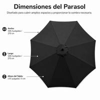 Replacement Umbrella Canopy 2.7m, Black 210T Polyester Cover, Sun Protection for Patio, Garden and Terrace