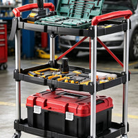 Foldable Tool Utility Wagon Caster Wheels Three-Tier Tool Utility Wagon Tray
