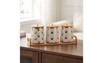 Ceramic spices Jars with Bamboo Lids Gold-Toned Seasoning Jar  Stylish Condiment Container  for Kitchen