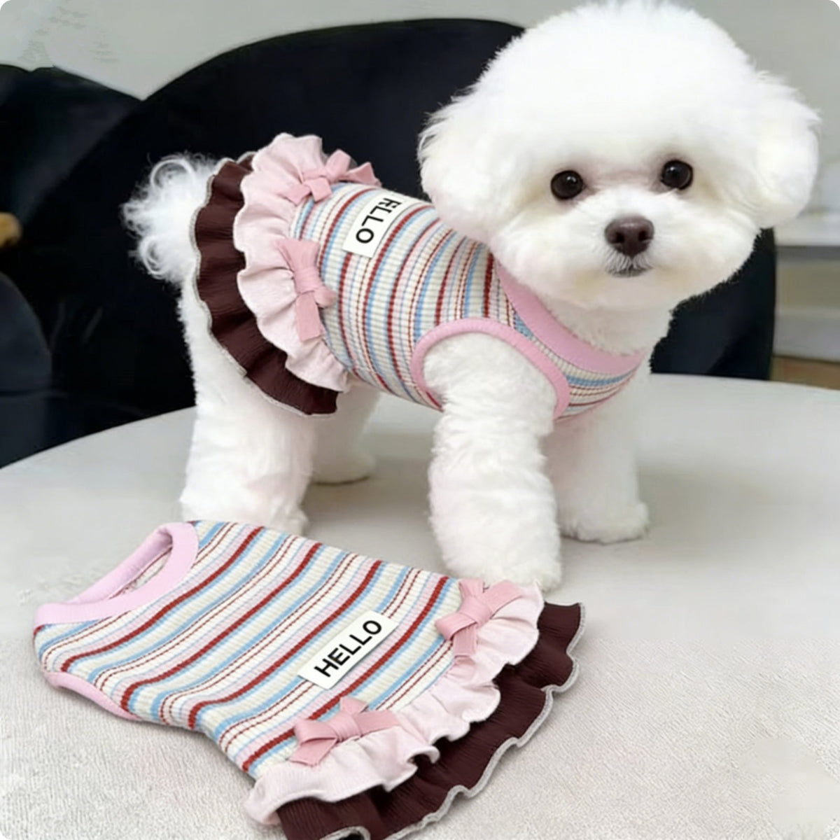 Knit Dog Vest Dress Ruffles Ruffle Pet Dress Ruffled Trim for Summer, Small Dogs