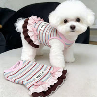 Knit Dog Vest Dress Ruffles Ruffle Pet Dress Ruffled Trim for Summer, Small Dogs