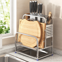 Utensil Holder, 304 Stainless Steel Knife Block with Drip Tray, Freestanding Kitchen Organiser for Knives, Chopping Boards, Pot Lids & Chopsticks